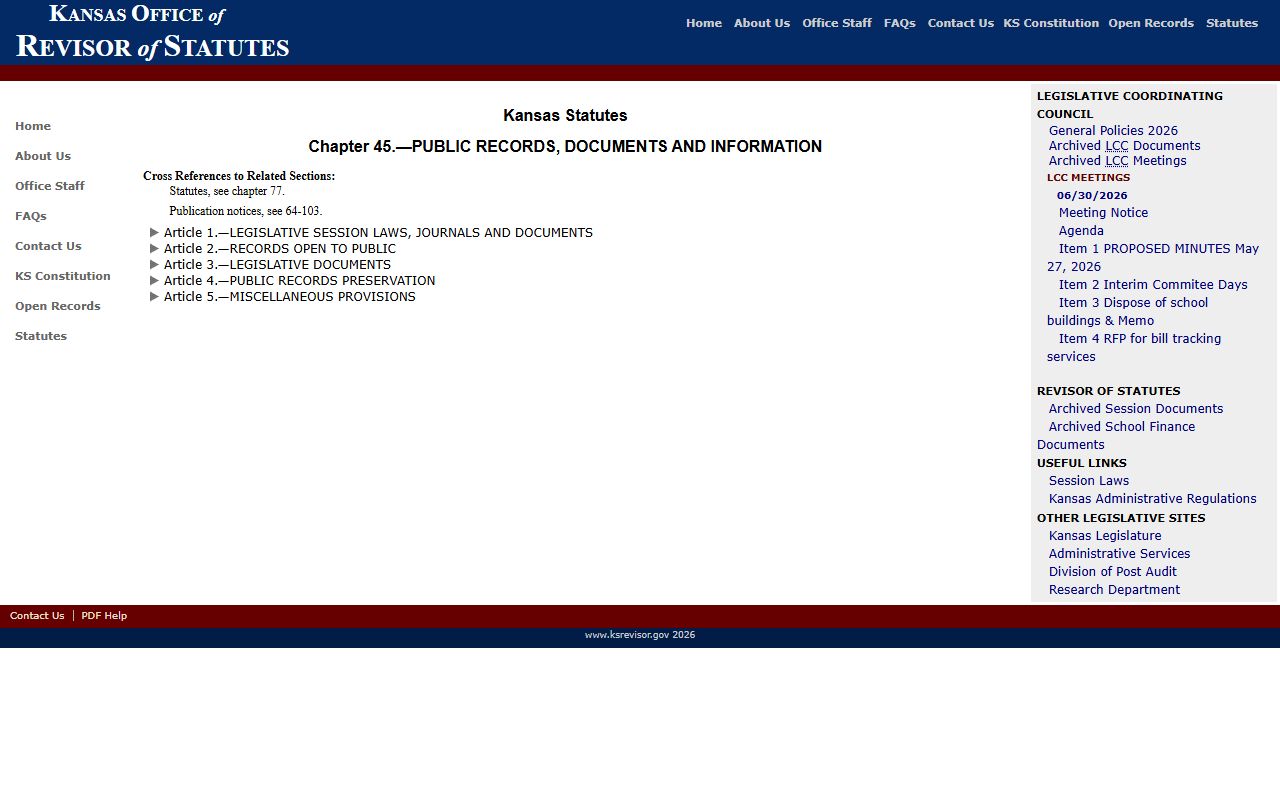Ottawa County Clerk of the District Court Kansas public records statutes