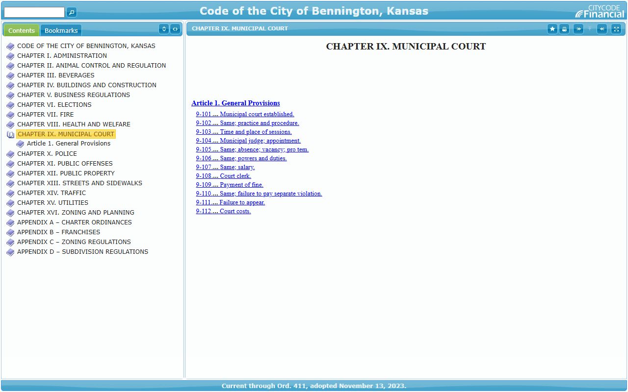 Ottawa County court dockets Bennington municipal court code