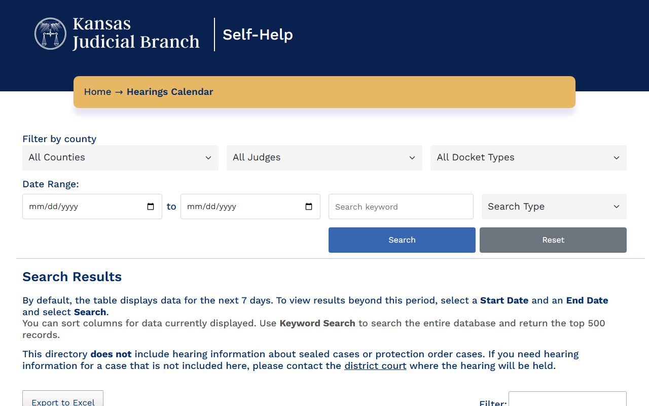 Ottawa County court dockets Kansas Self-Help hearing calendar