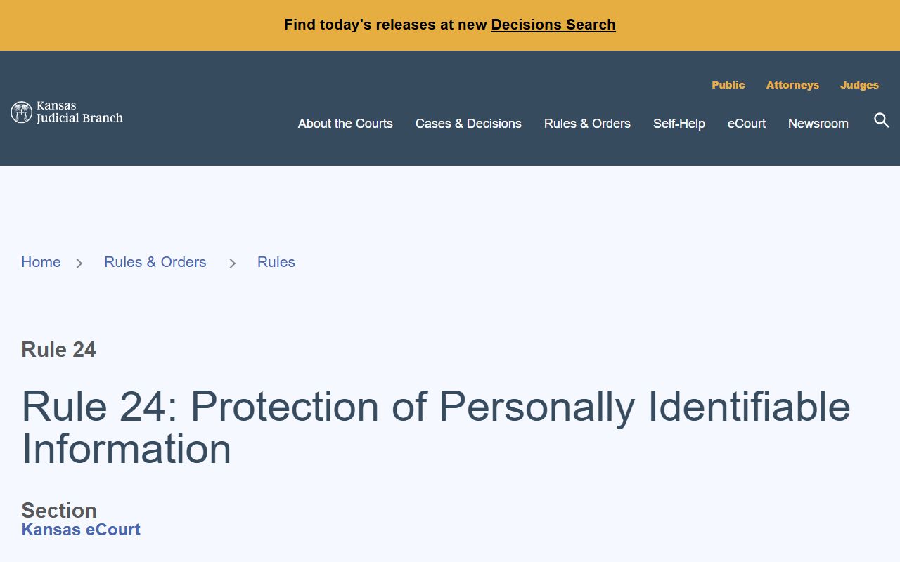 Ottawa County court records Kansas Rule 24 personal information protection