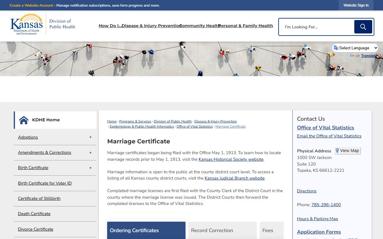 Ottawa County marriage records KDHE marriage certificate