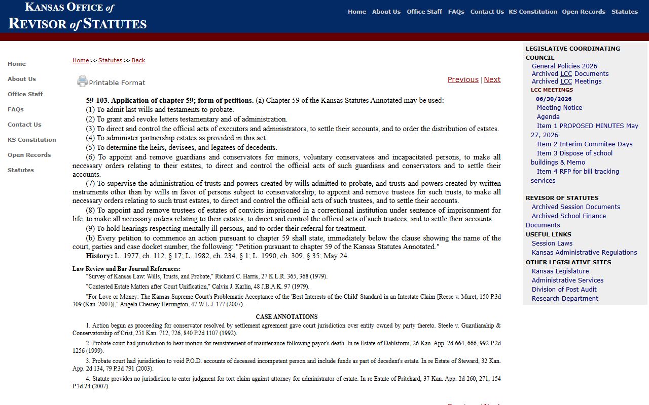 Ottawa County probate records Kansas probate jurisdiction statute