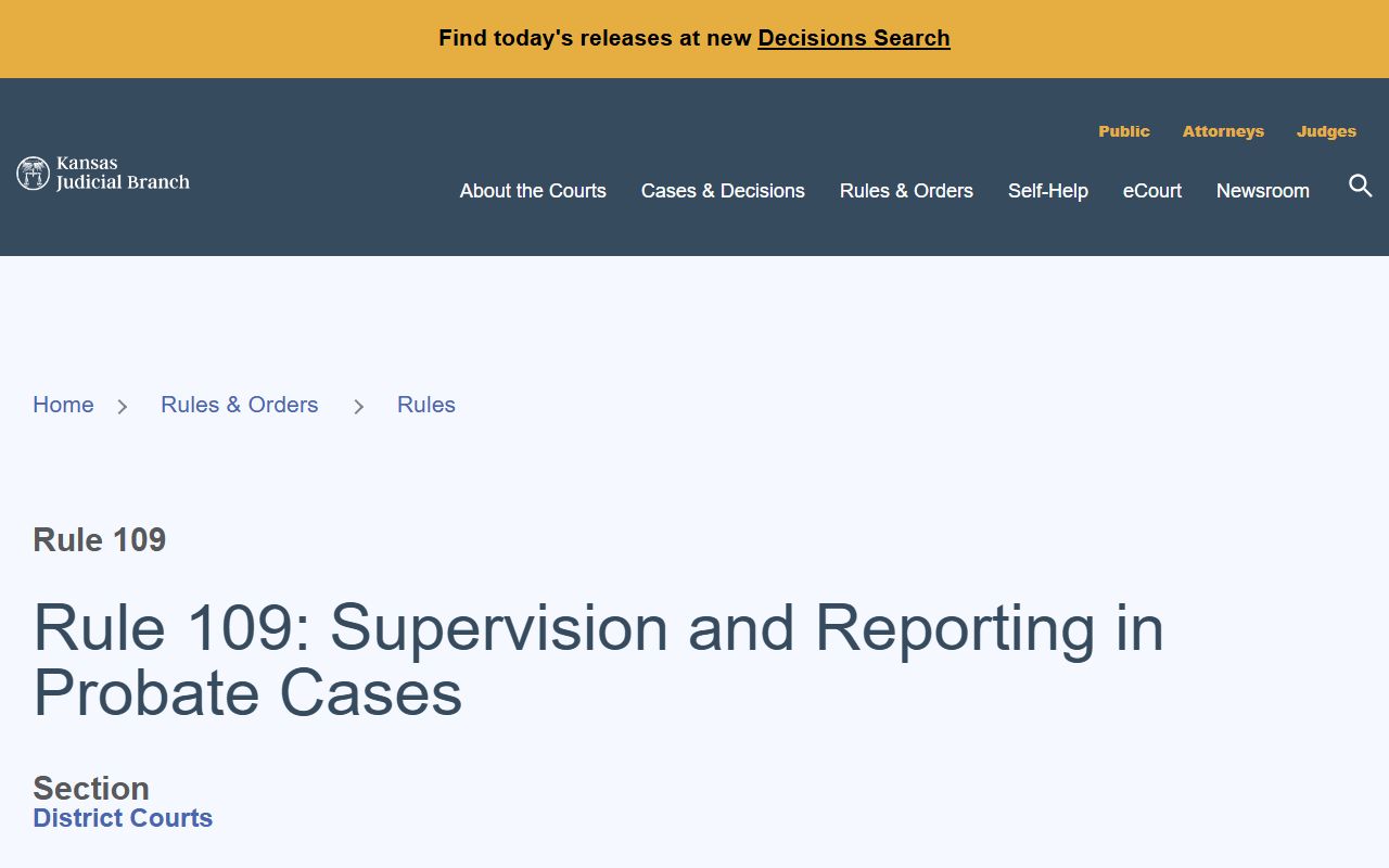Ottawa County probate records Kansas Rule 109 supervision and reporting