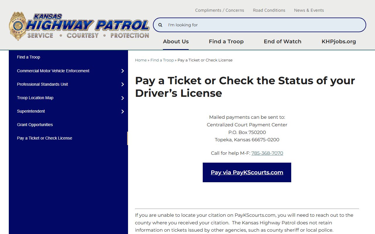 Ottawa County traffic court records Kansas Highway Patrol ticket guidance